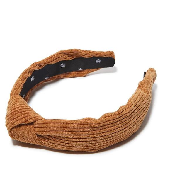 RARE Lele Sadoughi Timeless Camel Corduroy Knotted Everyday Headband Gold Logo - Picture 7 of 10